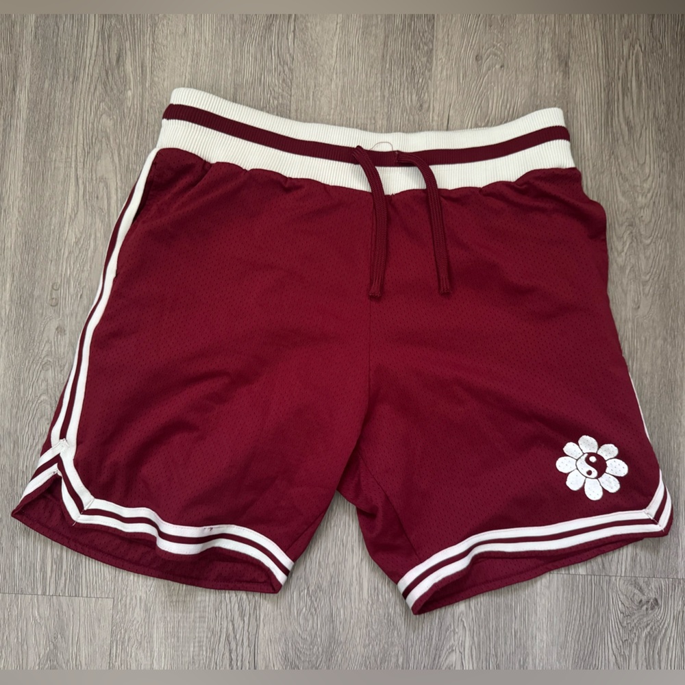 Maroon Athletic Shorts with White Accents